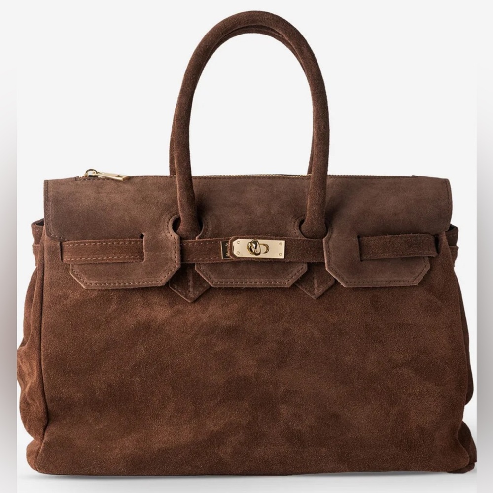 Mocca Chocolate Brown Genuine Suede Leather Purse Bag. Made in Italy